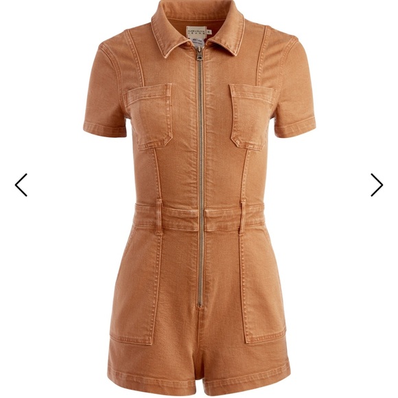 Alice + Olivia Camel Jean Short Romper Jumpsuit - Picture 5 of 12